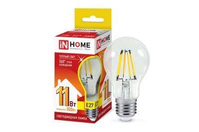 Изображение товара Лампа светодиодная IN HOME прозрачная колба LED 11W Е27 3000К 990Лм в Миди Лтд