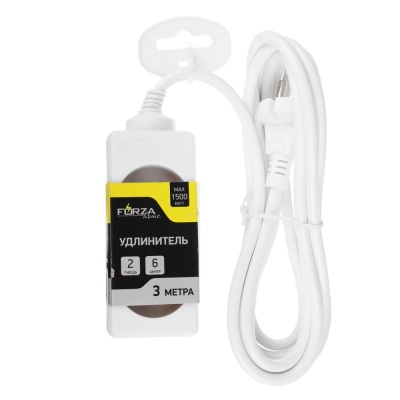 Удлинитель 2 гнезда евророзетка 1500Вт 3м FORZA (40шт/кор) - фото в Миди Лтд Изображение товара Удлинитель 2 гнезда евророзетка 1500Вт 3м FORZA (40шт/кор) в Миди Лтд