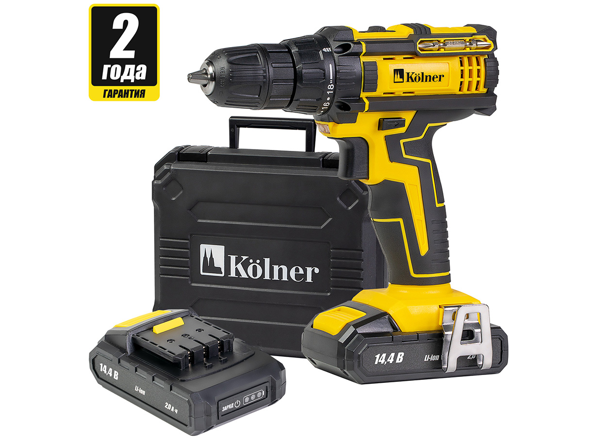 Дрель-шуруповерт аккумуляторная Kolner KCD 14,4В 0-400/0-1450 об/мин 27/18Нм 2Ач 2 скорости 14.4/2LC - фото в Миди Лтд Изображение товара Дрель-шуруповерт аккумуляторная Kolner KCD 14,4В 0-400/0-1450 об/мин 27/18Нм 2Ач 2 скорости 14.4/2LC в Миди Лтд