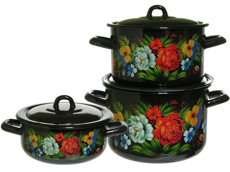 Набор кастрюль эмаль черная Татьяна (1,45л, 2,9л, 4,3л) С-001/8ЧрЭ - фото в Миди Лтд Изображение товара Набор кастрюль эмаль черная Татьяна (1,45л, 2,9л, 4,3л) С-001/8ЧрЭ в Миди Лтд