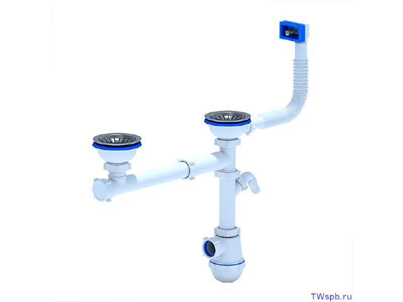 Изображение товара Сифон Ани Грот 3 1/2"*40 с 2 отв. с переливом мойки (10шт/уп) в Миди Лтд