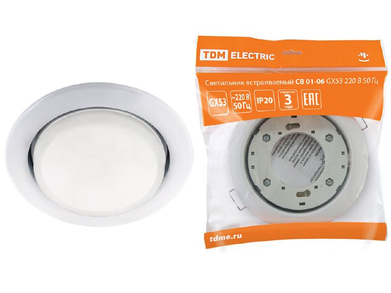 Изображение товара Светильник встраиваемый CB 01-06 GX53 220В 50Гц белый TDM в Миди Лтд