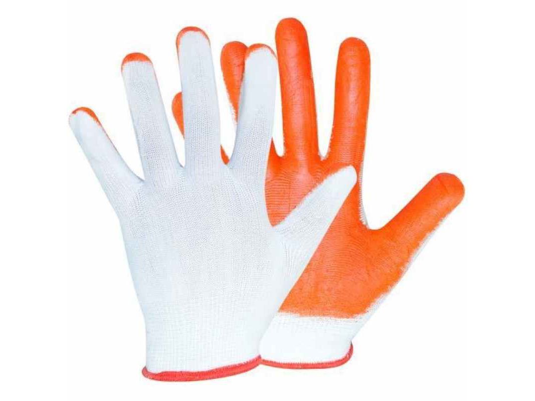 Изображение товара Перчатки нейлоновые Эконом Оранжевый облив (уп-12шт) в Миди Лтд