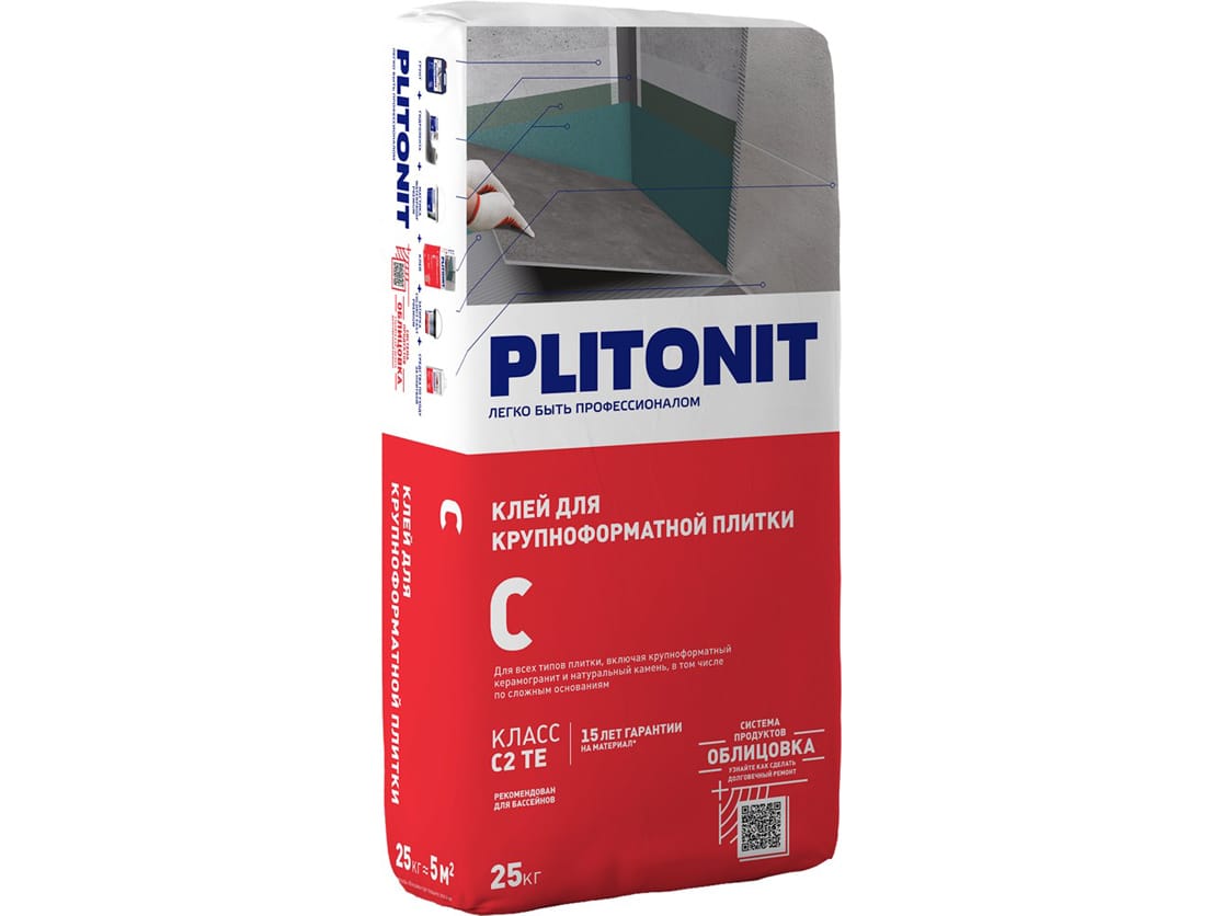 Клей плиточный по сложным основаниям PLITONIT С С2ТЕ 5кг (168шт/пал) - фото в Миди Лтд Изображение товара Клей плиточный по сложным основаниям PLITONIT С С2ТЕ 5кг (168шт/пал) в Миди Лтд
