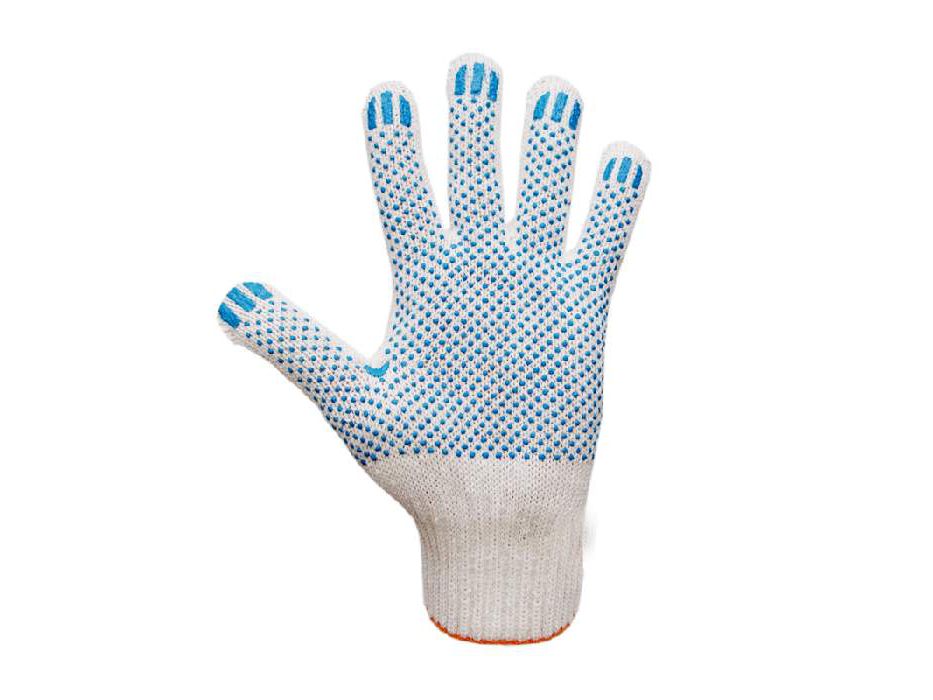 Изображение товара Перчатки х/б 5 нитей  7,5 кл. ПВХ Точка Белые (10шт/уп)(200шт/меш) в Миди Лтд