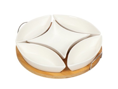 Изображение товара Менажница керамика 28*28*5см 5 секций бамбуковая подставка Daniks (12шт/уп) в Миди Лтд