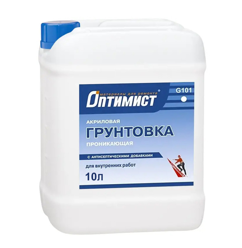 Грунт акриловый Оптимист интерьерный (синяя канистра) 10л (60шт/пал) - фото в Миди Лтд Изображение товара Грунт акриловый Оптимист интерьерный (синяя канистра) 10л (60шт/пал) в Миди Лтд
