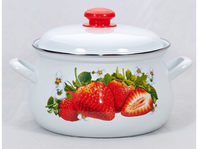 Изображение товара Кастрюля эмаль белая 4,5л Сочная клубника С-3915АП2/4 (4шт/уп) Х в Миди Лтд