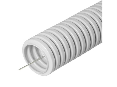 Труба гофрированная ПВХ д 20мм с зондом строительная серая (50м/рул) - фото в Миди Лтд Изображение товара Труба гофрированная ПВХ д 20мм с зондом строительная серая (50м/рул) в Миди Лтд