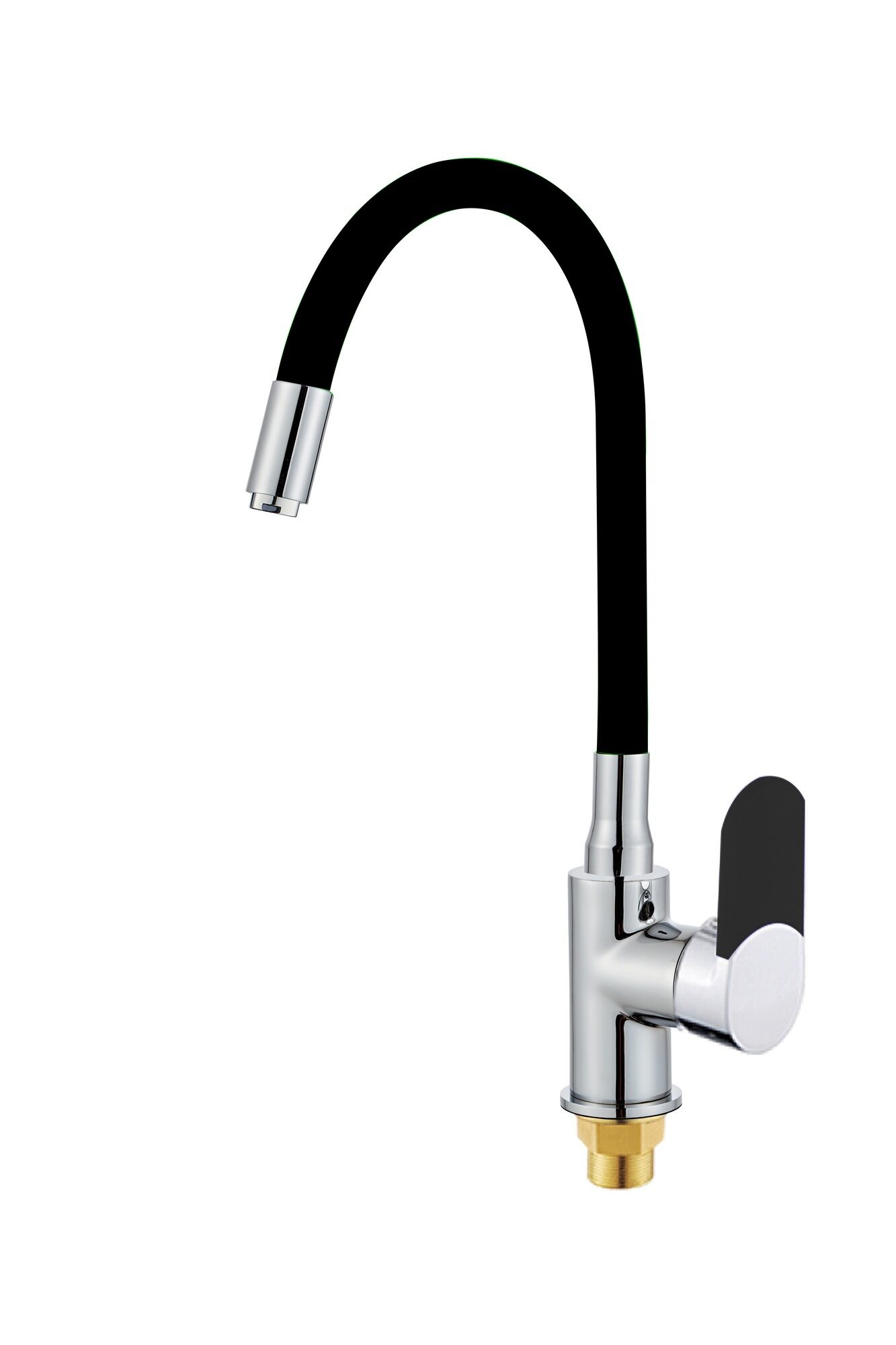 Изображение товара Смеситель для кухни высокий силиконовый излив 35мм гайка черный ХХХ в Миди Лтд