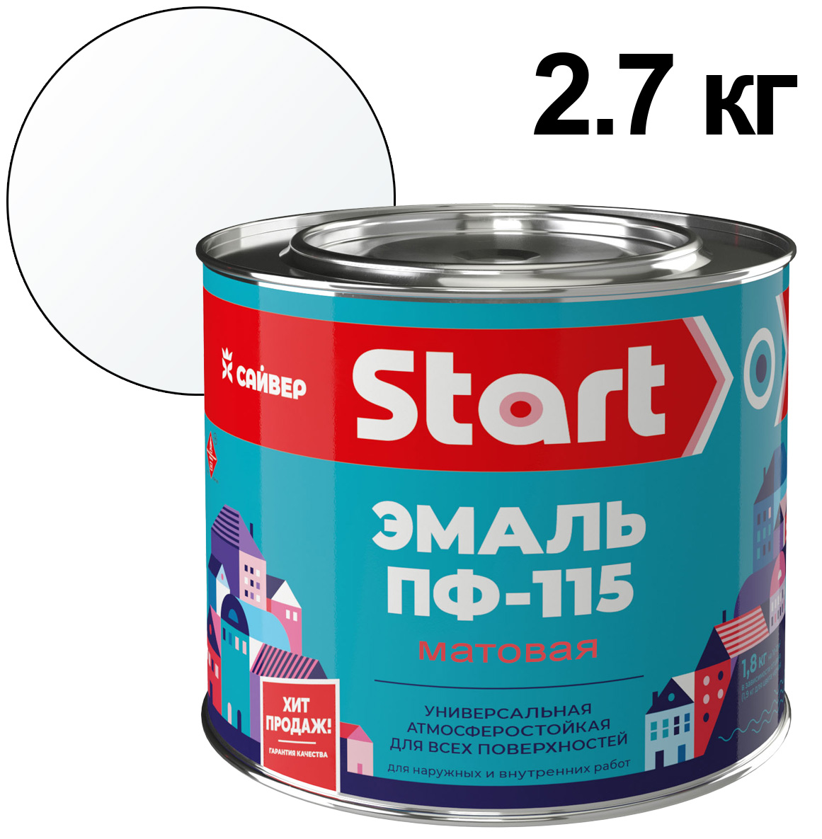 Изображение товара Эмаль ПФ-115 START белая матовая 2,7кг (6шт/уп; 252шт/пал) в Миди Лтд