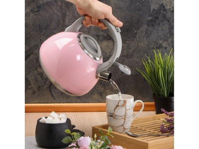 Изображение товара Чайник нерж сталь 2,7л (M-083P) со свистком ручка бакелитовая с силиконовым покрытием индукция  в Миди Лтд