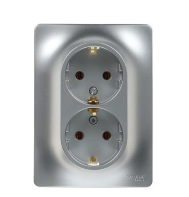 Изображение товара Розетка Schneider Glossa 2-ая 16А с/з в сборе алюминиевая в Миди Лтд