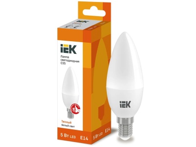 Изображение товара Лампа светодиодная LED ECO C35 свеча 5W 230V 3000К E14 ИЭК в Миди Лтд