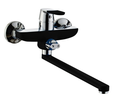 Изображение товара Смеситель для ванной плоский излив, переключатель для душа 35мм черный ХХХ в Миди Лтд