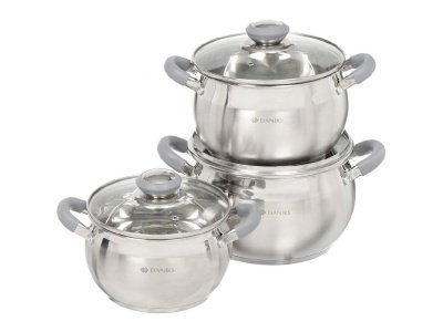 Изображение товара Набор посуды нерж сталь Daniks 6 предметов (SD-6N) (кастрюли 1,9л, 2,9л, 3,9л) индукция Модерн Х в Миди Лтд