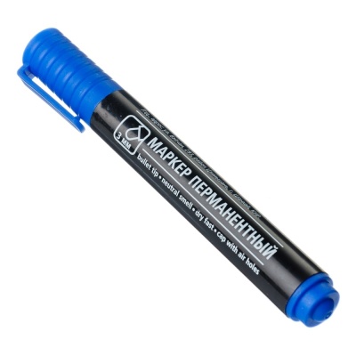 Маркер перманентный Синий пулевидный наконечник линия 3мм (24шт/уп) - фото в Миди Лтд Изображение товара Маркер перманентный Синий пулевидный наконечник линия 3мм (24шт/уп) в Миди Лтд
