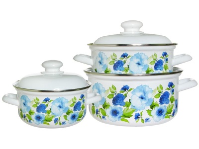 Набор кастрюль эмаль белая Синий лен (1,5л, 2,0л, 3,0л) С-124АП2/4 - фото в Миди Лтд Изображение товара Набор кастрюль эмаль белая Синий лен (1,5л, 2,0л, 3,0л) С-124АП2/4 в Миди Лтд