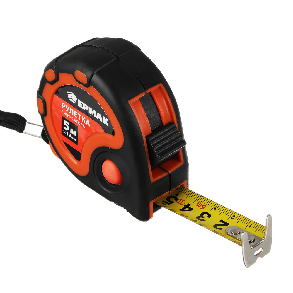 Изображение товара Рулетка  5м*19мм ЕРМАК 3 фиксатора, двукомпонентный корпус (12шт/уп)(120шт/кор) в Миди Лтд