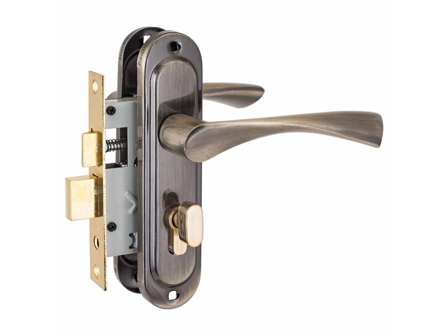 Изображение товара Замок врезной 103/50B вертушка AB старая бронза с ручкой Стандарт (20шт/уп) в Миди Лтд