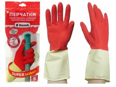 Перчатки латексные хозяйственные размер S БИКОЛОР СВЕРХПРОЧНЫЕ белый+красный - фото в Миди Лтд Изображение товара Перчатки латексные хозяйственные размер S БИКОЛОР СВЕРХПРОЧНЫЕ белый+красный в Миди Лтд