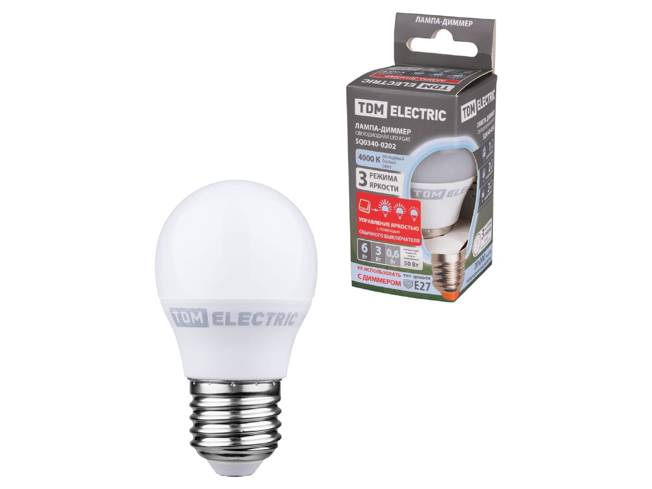 Изображение товара Лампа светодиодная LED FG45 матовая колба Лампа-ДИММЕР 6W Е27 4000К 480Лм TDM в Миди Лтд