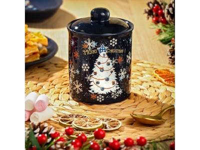 Изображение товара Банка для сыпучих продуктов доломит 0,55л с крышкой Daniks Зимняя сказка (36шт/уп) в Миди Лтд