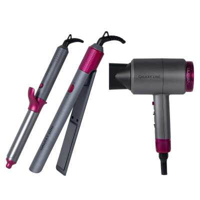 Изображение товара АКЦИЯ Набор для укладки волос GALAXY LINE GL 4722 Фен GL4722/1 Щипцы GL4722/2 Плойка GL4722/3 в Миди Лтд