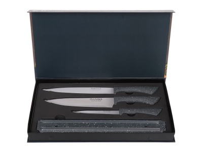 Изображение товара Набор ножей кухонных нерж сталь 4 предмета (нож 3шт, магнитный держатель) Daniks Грэй (12шт/уп) в Миди Лтд