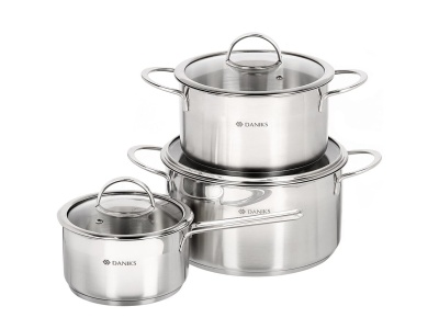 Изображение товара Набор посуды нерж сталь Daniks 6 предметов  (кастрюли 3,4л, 5,8л, ковш 1,8л) индукция Бонн  (4шт/уп) в Миди Лтд