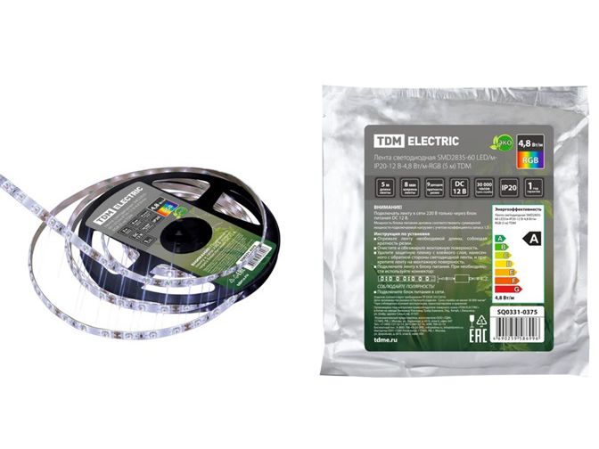 Изображение товара Лента светодиодная SMD5050+SMD2835 60LED/м IP20 12B 8Вт/м RGB+6000K 5м TDM в Миди Лтд