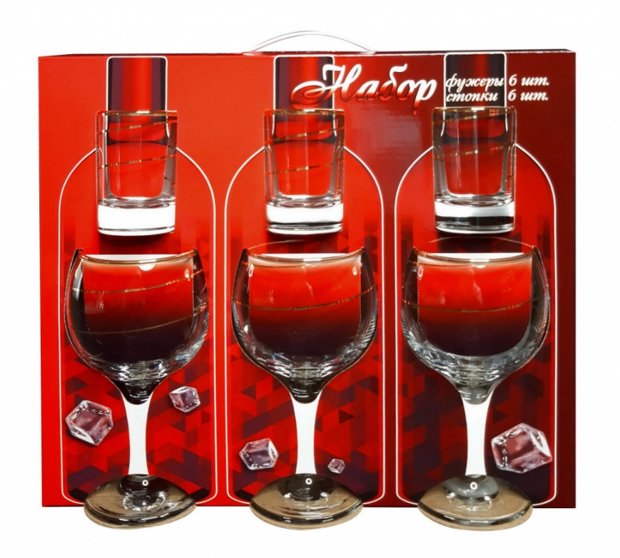 Подарочный набор Золотая спираль 12пр (фужер 6шт+стопка 6шт) (3шт/уп) Х - фото в Миди Лтд Изображение товара Подарочный набор Золотая спираль 12пр (фужер 6шт+стопка 6шт) (3шт/уп) Х в Миди Лтд