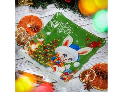 Тарелка десертная стекло квадратная рифленая 20*20см Daniks Кролик с елкой (6шт/уп) - фото в Миди Лтд Изображение товара Тарелка десертная стекло квадратная рифленая 20*20см Daniks Кролик с елкой (6шт/уп) в Миди Лтд