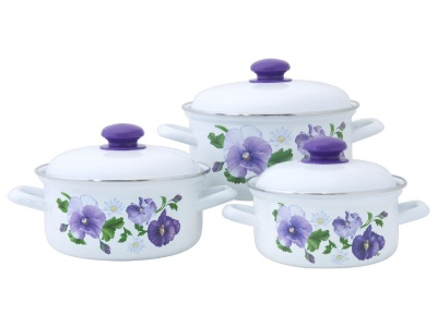 Набор кастрюль эмаль белая Анютины глазки (1,5л, 2,0л, 3,0л) С-124АП2/4 - фото в Миди Лтд Изображение товара Набор кастрюль эмаль белая Анютины глазки (1,5л, 2,0л, 3,0л) С-124АП2/4 в Миди Лтд