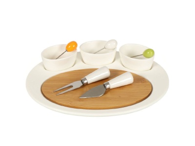 Изображение товара Набор для сервировки фарфор 10пр (доска, 3 соусника, столовые приборы) Daniks (12шт/уп) в Миди Лтд