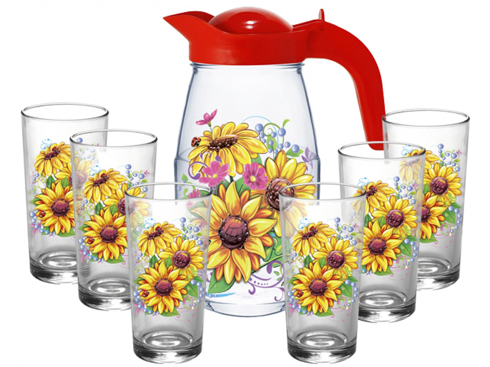 Набор для воды Подсолнух 7пр (кувшин +стакан 6шт) (3шт/уп) - фото в Миди Лтд Изображение товара Набор для воды Подсолнух 7пр (кувшин +стакан 6шт) (3шт/уп) в Миди Лтд
