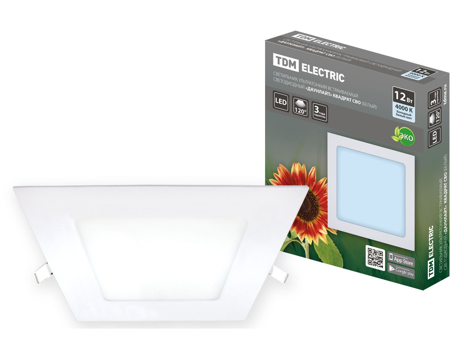 Изображение товара Светильник светодиодный СВО Даунлайт 12Вт 4000К ультратонкий встраиваемый TDM в Миди Лтд