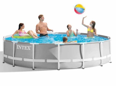 Изображение товара Бассейн каркасный с фильтр-насосом лестницей тентом INTEX призматический 427*107см 26720NP    ХХ в Миди Лтд
