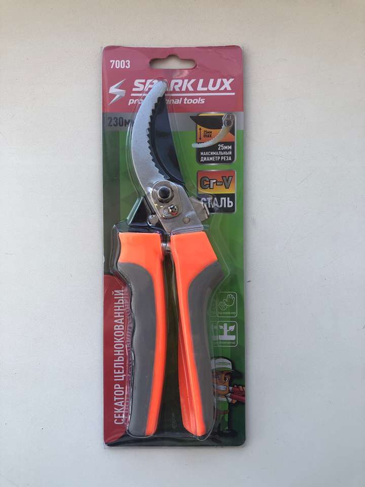 Изображение товара Секатор садовый SPARK LUX 230мм двухкомпонентная оранжевая ручка (60шт/уп) в Миди Лтд