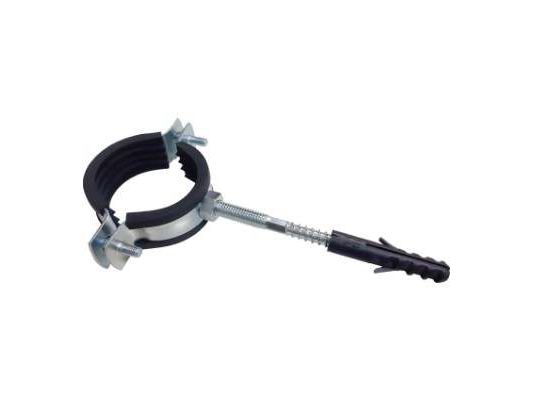 Изображение товара Хомут оцинкованный с резиновым  уплотнением 2 1/2" 75-80 (шпилька М8*80 и дюбель) (100 шт/уп) в Миди Лтд