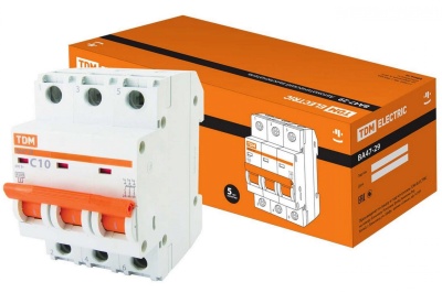 Изображение товара Автоматический выключатель ВА47-29 3Р 10А 4,5кА х-ка С TDM в Миди Лтд