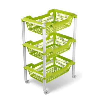 Изображение товара Этажерка универсальная ДЖЕТТА на колесиках 3 корзины оливковая (4шт/уп) в Миди Лтд