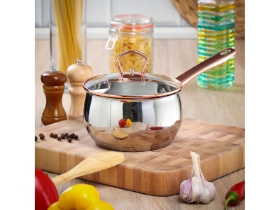 Изображение товара Ковш нерж сталь Daniks 1,8л крышка стекло ручка нерж индукция Карлин (6шт/уп) в Миди Лтд