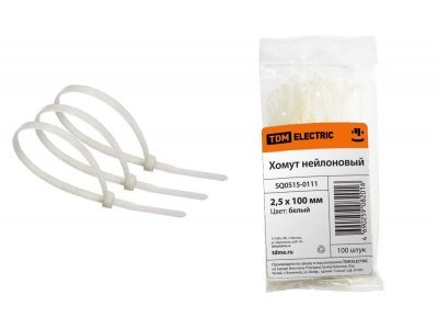Хомуты нейлоновые белые 100х2,5мм (100шт/уп) TDM - фото в Миди Лтд Изображение товара Хомуты нейлоновые белые 100х2,5мм (100шт/уп) TDM в Миди Лтд