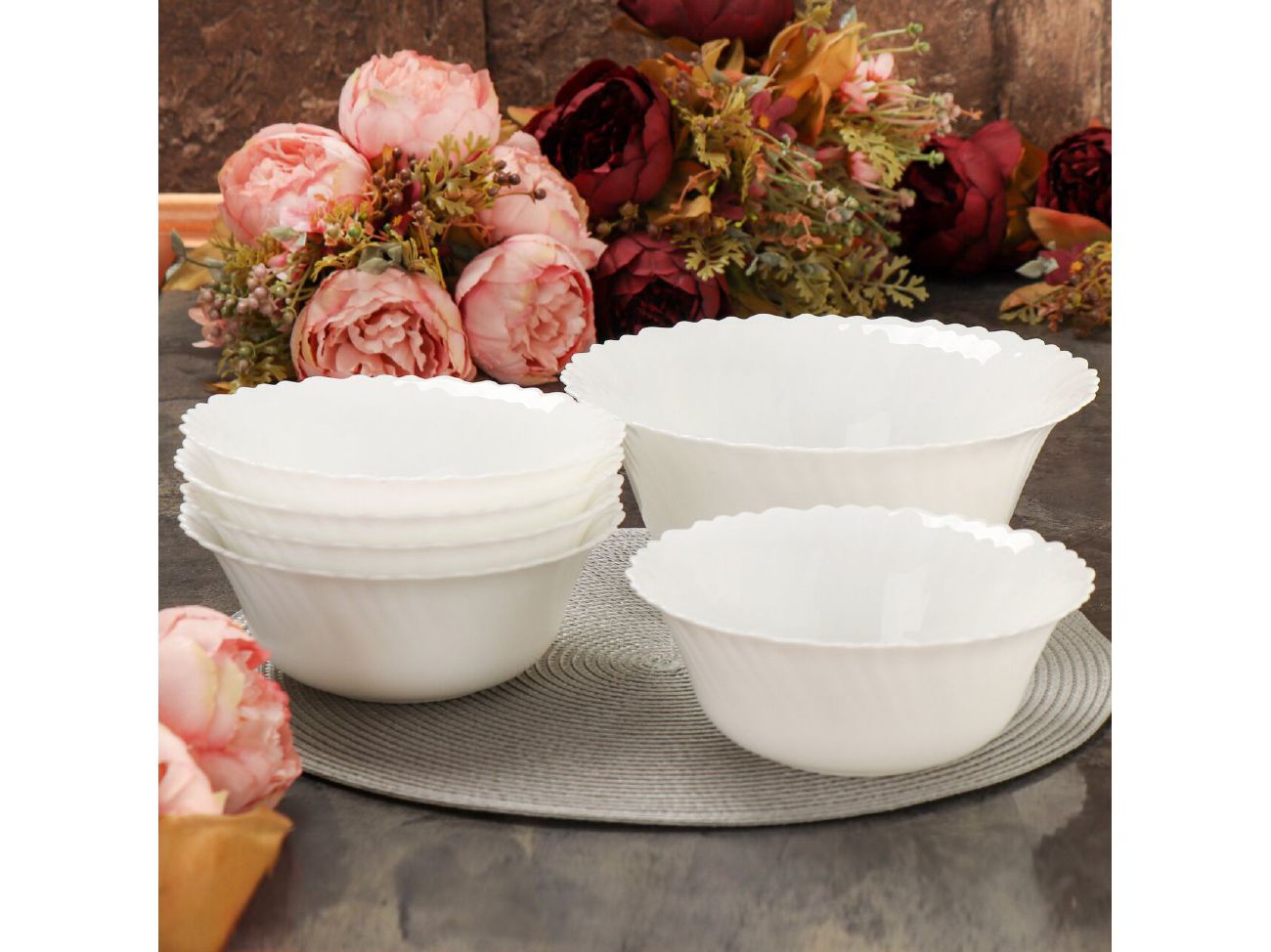 Изображение товара Салатник стеклокерамика круглый 7шт (салатник малый 0,7мл 6шт, салатник большой 2л 1шт) Daniks  в Миди Лтд