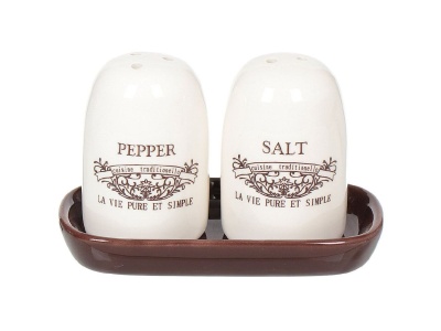 Изображение товара Набор для специй керамика 3шт (солонка, перечница на подставке) белый Daniks Кафе (72шт/уп) в Миди Лтд