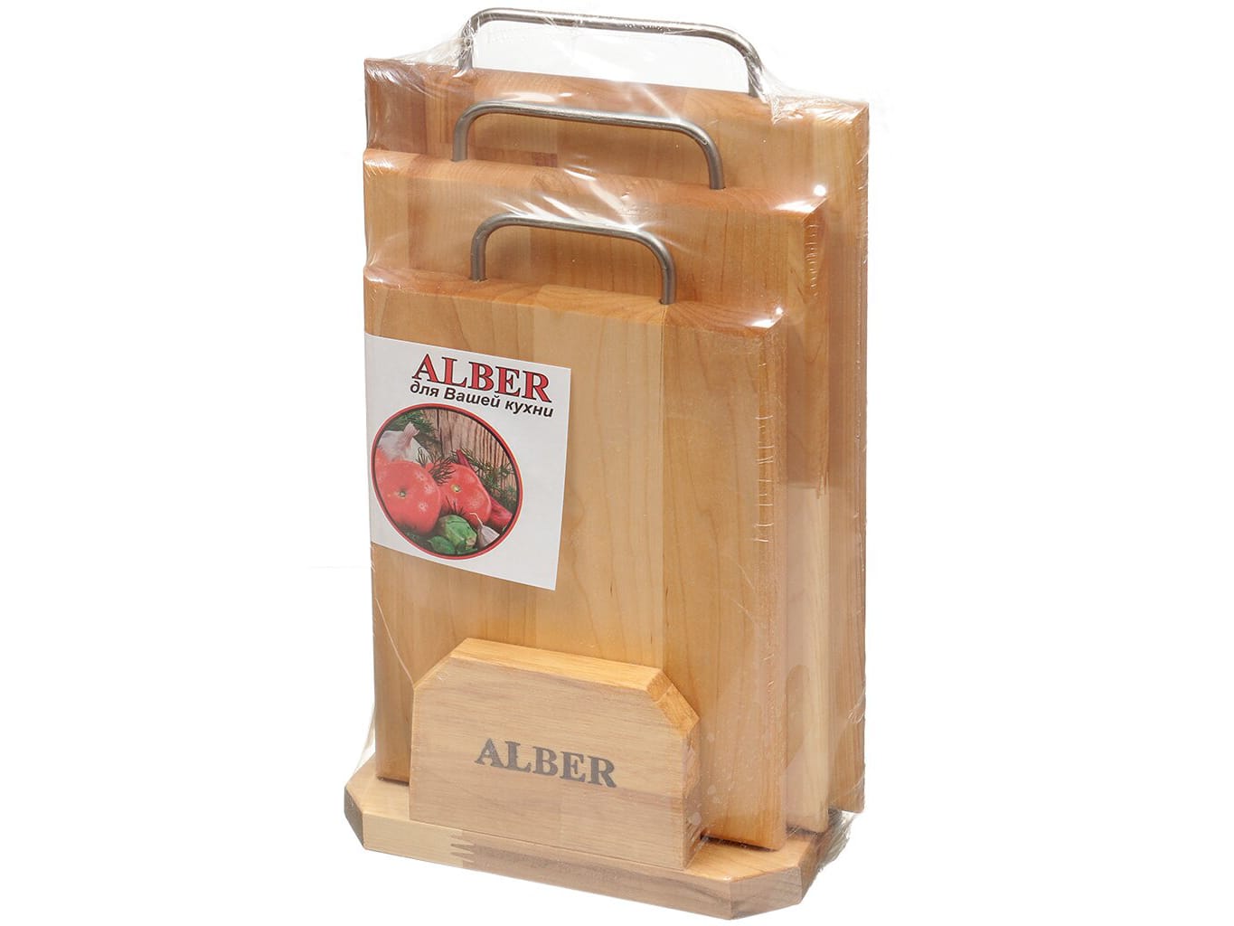 Изображение товара Набор досок разделочных береза прямоугольная с метал ручкой 3шт (5шт/уп) в Миди Лтд