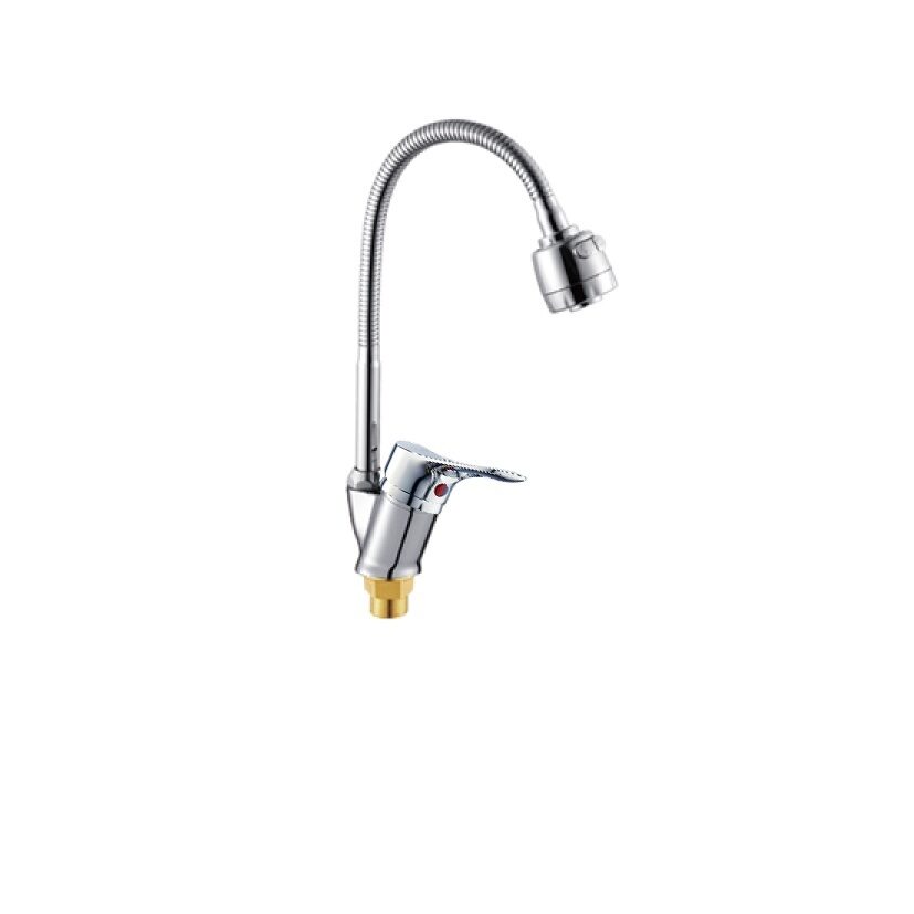 Изображение товара Смеситель для кухни гибкий излив 40мм гайка, полуовальная ручка ХХХ в Миди Лтд