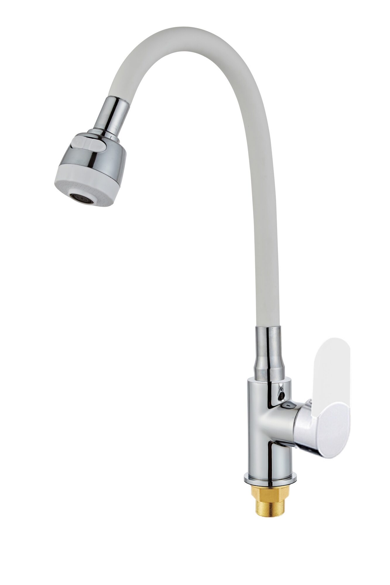 Изображение товара Смеситель для кухни высокий силиконовый излив 35мм аэратор два режима гайка белый ХХХ в Миди Лтд