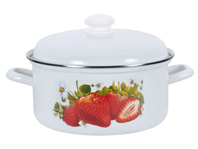 Кастрюля эмаль белая 4,5л Сочная клубника С-1515АП2/4 (4шт/уп) - фото в Миди Лтд Изображение товара Кастрюля эмаль белая 4,5л Сочная клубника С-1515АП2/4 (4шт/уп) в Миди Лтд